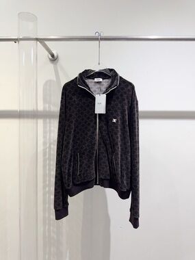 Authentic Celine Dark Brown Monogram Zip Bomber Jacket
